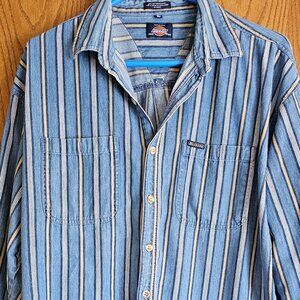 Vintage Dickies Shirt Mens XL Striped Chambray Denim Long Sleeve